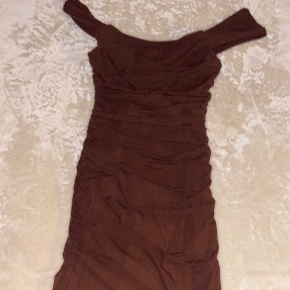 Elegant Brown Off-Shoulder Dress
